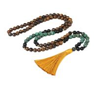 Genérico Collar de Cuentas Mala 108 para Hombre y Mujer,Pulsera de Piedra Turquesa Africana Natural,Obsidiana,Ojo de Tigre,Collar Largo con Borla Anudada A Mano.
