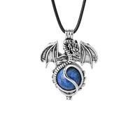 Genérico Collar de Dragón Para Hombre,Colgante de Cristal Redondo de Piedra Natural con Cadena de Cuero Negro,Gargantilla con Dije de Piedra Preciosa Pulida Para Mujeres y Hombres,Lapislázuli.
