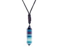Genérico Collar de fluorita natural colgante arcoiris hexagonal | Joyas elegantes en una preciosa piedra curativa, accesorio espiritual de energía para meditación REGALACIÓN Regalo Mujeres de mujeres