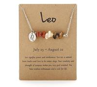 Genérico Collar de Horóscopo para Mujer, Collar de Cristal Irregular con Mes de Nacimiento, Amuleto de Buena Suerte, Regalo de Constelación para Niñas, Cumpleaños, Navidad, Leo