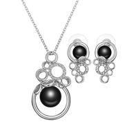 Generico Collar de mujer de plata 925 con perla de princesa, collar de mariposa para clavícula para mujer, conjunto de joyas de perlas y pendientes, Medio, Metal, Gema de circonia