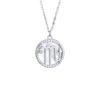 Genérico Collar De Plata para Mujer con Colgante De Moneda De Las Doce Constelaciones Y Circonitas Incrustadas, Cadena Delicada De Plata De Ley 925, Regalo para Escorpio.
