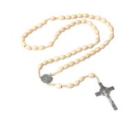 Genérico Collar de rosario de cuentas de madera Aspecto vintage hecho a mano con cuentas de 8 mm y 10 mm y colgante de 5, 2 cm para uso diario Collar hecho a mano