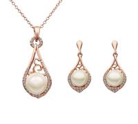 Generico Collar ligero de lujo de moda con perlas y patrón de celosía calado collar de clavícula elegante pendientes de frasco calados juego de dos piezas para novia con perlas joyas decorativas