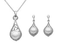 Generico Collar ligero de lujo de moda con perlas y patrón de celosía calado collar de clavícula elegante pendientes de frasco calados juego de dos piezas para novia con perlas joyas decorativas