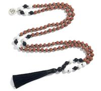 Genérico Collar Mala de 108 Cuentas de Oración para Hombres y Mujeres|Pulsera de Cuentas de Buda Budista Tibetano de Madera Natural de 6 Mm con Amuleto de La Suerte, Joyería Tibetana