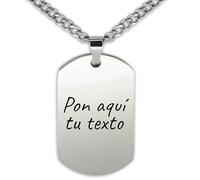 Genérico Collar personalizado placa estilo militar, grabado a doble cara con la técnica del láser, plateado con cadena de acero inoxidable, joyería (Grabado horizontal)
