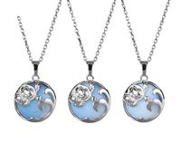 Genérico Collar Redondo de Cristal Natural de 3 Piezas, Colgante de Olas de Tortuga con Cadena de Plata, Gargantilla Con Amuleto de Energía de Meditación Novedosa, Joyería para Mujeres y Hombres con