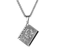 Genérico Collar Religioso,Collar de joyería religiosa para hombres y mujeres - Collar con colgante de cruz con libro de la Santa Biblia que se puede abrir, oración, escritura cristiana