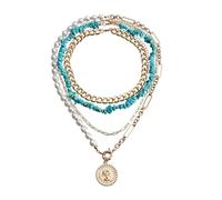 Genérico Collares Collares Estuche Joyas Collar de varios niveles con perlas y clip, cadena de metal, Collar de cuello circular, Joyas para mujeres Expositor Medallón Joyería, plástico, No Gemstone