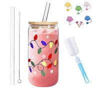 Genérico Color Changing Christmas Cup, Christmas Cups, Glass Tumbler with Straw and Lid, Matcha Mug, Glassware Sets, Reusable Travel Mug for Coffee, Smoothie, Cocktail (B,500ML)