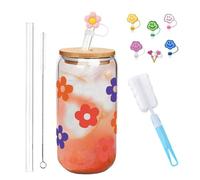 Genérico Color Changing Christmas Cup, Christmas Cups, Glass Tumbler with Straw and Lid, Matcha Mug, Glassware Sets, Reusable Travel Mug for Coffee, Smoothie, Cocktail (C,500ML)