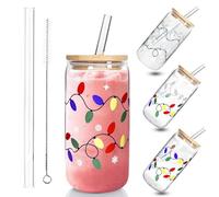 Genérico Color Changing Christmas Cup, Reusable Glass Tumbler with Straw & Lid, Iced Coffee Cup for Cold Drinks, Festive Xmas Party Decoration Gift (600ml)