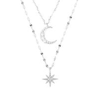 Genérico Color plata moda doble capa estrella luna collar mujeres clavícula cadena joyería fiesta boda accesorios moda se trata