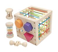 Generico Color Sorting Matching Toy - Wooden Sensory Cube with Rattle, Rain Tube, 4 bloques de interlocking | Fine Motor Skills Educational for 1-3 Years Material Hand
