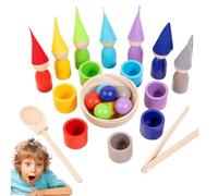 Generico Color Sorting Toys - Wooden Educational Sensory Game, Rainbow Balls and Cups, STEM Learning Kits Preschool Fine Motor Skills Development Activities Ages 3 Up Fun Play
