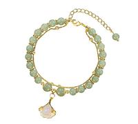 Genérico Colores Frases Perlas Mensaje Negro Joyas Jade Mujeres Hoja Regalo Ramas Doradas y Hojas de Jade Pulsera Pulsera Pulsera Doble Capa Pulseras Pulsera Acero Muñeca Joyería, talla única, Cobre