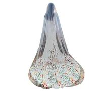 Genérico Colorful Floral Edge Cathedral Wedding Veil with Comb - Elegant Long Bridal Veil for Secret Garden Weddings