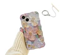 Genérico Colorful Retro Oil Painting Print Phone Case,Colorful Retro Oil Painting Printed Flower Laser Glossy Pattern Case,Slim Shockproof Bumper Silicone for iPhone (for iPhone 13Pro,Purple)