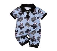 Genérico Combinaison à Manches Courtes pour bébé garçon et fille Avec imprimé de dessins animés, en Coton Doux et respirant, idéale pour l'été, Taille 0-24 mois (Blue, 3-6 Months)