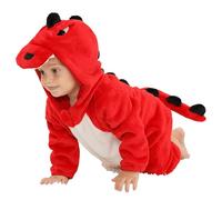 Genérico Combinaison de dinosaure pour enfant en polaire douce, costume de jeu déguisement bébé garçon, tenue d’Halloween confortable et chaude pour tout-petit (Red, 2-3 Years)