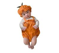Genérico Combinaison Sans Manches pour Bébé Fille Halloween avec Chapeau, Tenue Solide à Bretelles pour Nouveau-né, Cadeau de Fête Costume (Orange, 12-18 Months)
