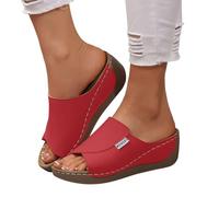 Genérico Comfortable Arch Support Slides - Women's Solid Color Sandals - Breathable Leather Platform Wedge Slip on Sandals slides sandals Chanclas de moda para mujer (01 Rojo, 41 EU)