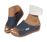 Genérico Comfortable Arch Support Slides - Women's Solid Color Sandals - Breathable Leather Platform Wedge Slip on Sandals slides sandals Chanclas de moda para mujer (01 Azul 1, 41 EU)