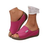 Genérico Comfortable Arch Support Slides - Women's Solid Color Sandals - Breathable Leather Platform Wedge Slip on Sandals slides sandals Chanclas de moda para mujer (01 Rosa, 42 EU)