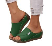 Genérico Comfortable Arch Support Slides - Women's Solid Color Sandals - Breathable Leather Platform Wedge Slip on Sandals slides sandals Chanclas de moda para mujer (01 Verde, 41 EU)
