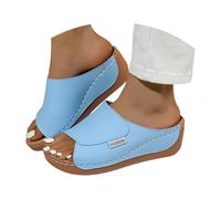 Genérico Comfortable Arch Support Slides - Women's Solid Color Sandals - Breathable Leather Platform Wedge Slip on Sandals slides sandals Chanclas de moda para mujer (01 Azul 2, 41 EU)