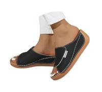 Genérico Comfortable Arch Support Slides - Women's Solid Color Sandals - Breathable Leather Platform Wedge Slip on Sandals slides sandals Chanclas de moda para mujer (01 Negro, 39 EU)