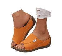 Genérico Comfortable Arch Support Slides - Women's Solid Color Sandals - Breathable Leather Platform Wedge Slip on Sandals slides sandals Chanclas de moda para mujer (01 Naranja, 41 EU)