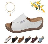 Genérico Comfortable Arch Support Slides,Women's Solid Color Sandals Breathable Summer Orthotic Leather Platform Wedge Sandals (White,36)