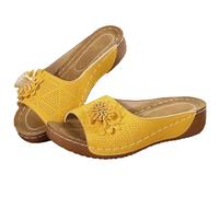 Genérico Comfortable Non-slip Solid Color Open-Toe Wedge Sandals for Women, 2025 Summer New Dress Sandals with Arch Support (Yellow, Adulto, Mujer, 36, Números, Sistema tallas calzado EU, Ancho)