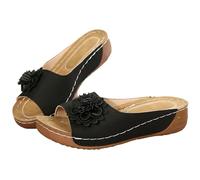 Genérico Comfortable Non-slip Solid Color Open-Toe Wedge Sandals for Women, 2025 Summer New Dress Sandals with Arch Support (Black, Adulto, Mujer, 40, Números, Sistema tallas calzado EU, Ancho)