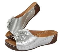 Genérico Comfortable Non-slip Solid Color Open-Toe Wedge Sandals for Women, 2025 Summer New Dress Sandals with Arch Support (Silver, Adulto, Mujer, 36, Números, Sistema tallas calzado EU, Ancho)