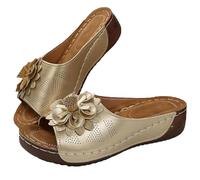 Genérico Comfortable Non-slip Solid Color Open-Toe Wedge Sandals for Women, 2025 Summer New Dress Sandals with Arch Support (Gold, Adulto, Mujer, 36, Números, Sistema tallas calzado EU, Ancho)