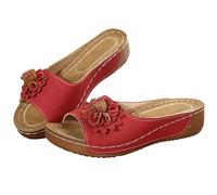 Genérico Comfortable Non-slip Solid Color Open-Toe Wedge Sandals for Women, 2025 Summer New Dress Sandals with Arch Support (Red, Adulto, Mujer, 36, Números, Sistema tallas calzado EU, Ancho)