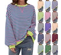 Genérico Commencu Women's Stripes Color Block Sweatshirts, Stripe Contrast Color Long-Sleeved Casual Loose Crew Pullover Top