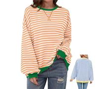 Genérico Commencu Women's Stripes Color Block Sweatshirts, Stripe Contrast Color Long-Sleeved Casual Loose Crew Pullover Top