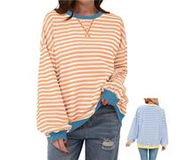 Genérico Commencu Women's Stripes Color Block Sweatshirts, Stripe Contrast Color Long-Sleeved Casual Loose Crew Pullover Top
