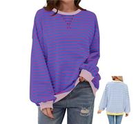 Genérico Commencu Women's Stripes Color Block Sweatshirts, Stripe Contrast Color Long-Sleeved Casual Loose Crew Pullover Top