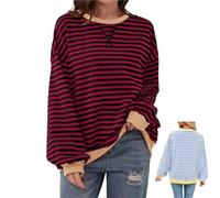 Genérico Commencu Women's Stripes Color Block Sweatshirts, Stripe Contrast Color Long-Sleeved Casual Loose Crew Pullover Top