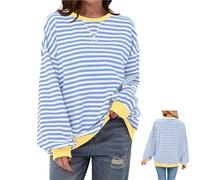 Genérico Commencu Women's Stripes Color Block Sweatshirts, Stripe Contrast Color Long-Sleeved Casual Loose Crew Pullover Top
