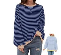 Genérico Commencu Women's Stripes Color Block Sweatshirts, Stripe Contrast Color Long-Sleeved Casual Loose Crew Pullover Top