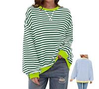 Genérico Commencu Women's Stripes Color Block Sweatshirts, Stripe Contrast Color Long-Sleeved Casual Loose Crew Pullover Top