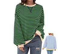 Genérico Commencu Women's Stripes Color Block Sweatshirts, Stripe Contrast Color Long-Sleeved Casual Loose Crew Pullover Top