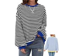 Genérico Commencu Women's Stripes Color Block Sweatshirts, Stripe Contrast Color Long-Sleeved Casual Loose Crew Pullover Top