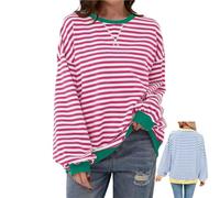 Genérico Commencu Women's Stripes Color Block Sweatshirts, Stripe Contrast Color Long-Sleeved Casual Loose Crew Pullover Top